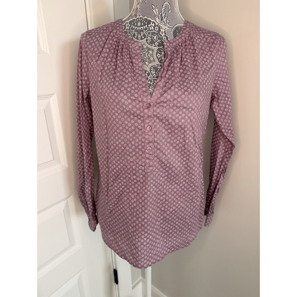 Ann Taylor Loft Soft Lilac Patterned Lightweight Cotton Long Sleeve Blouse